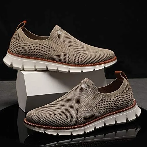 Men's Mesh Shoes,Plus Big Size,Slip-Ons with Knit Upper,Loafers, Lightweight,Breathable,Summer Casual Shoes, Khaki,White,Black,Blue