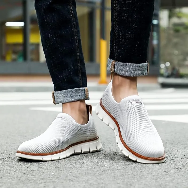 Men's Mesh Shoes,Plus Big Size,Slip-Ons with Knit Upper,Loafers, Lightweight,Breathable,Summer Casual Shoes, Khaki,White,Black,Blue