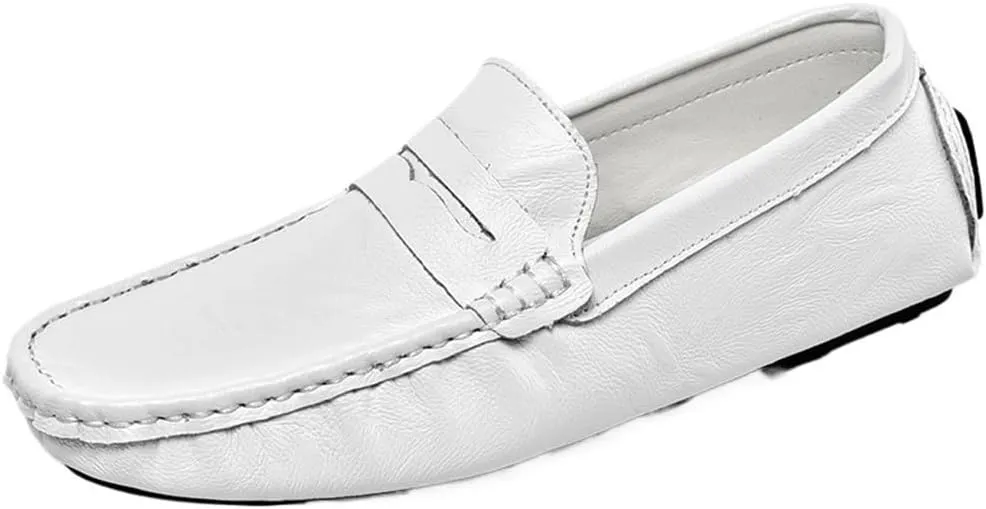 Mens Outdoor Walking Slip On Loafers Driving Loafers PU Leather Boat Shoes Flat Heel Resistant