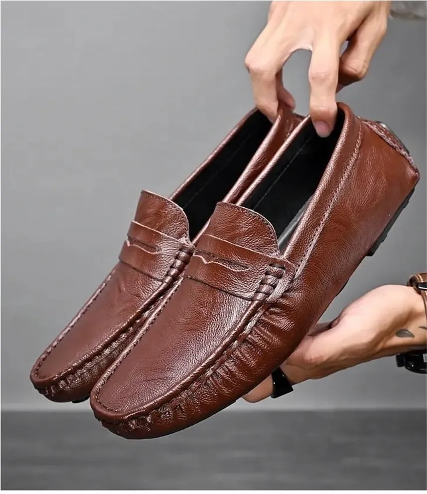 Mens Outdoor Walking Slip On Loafers Driving Loafers PU Leather Boat Shoes Flat Heel Resistant