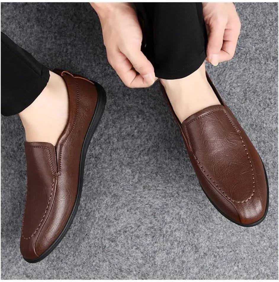 Mens Slip-on Vegan Leather Comfortable Lightweight Classic Loafers Round Toe Breathable Flexible