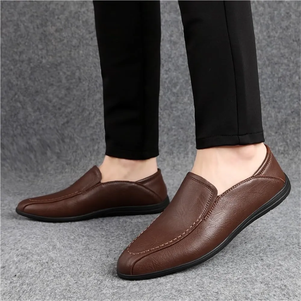 Mens Slip-on Vegan Leather Comfortable Lightweight Classic Loafers Round Toe Breathable Flexible