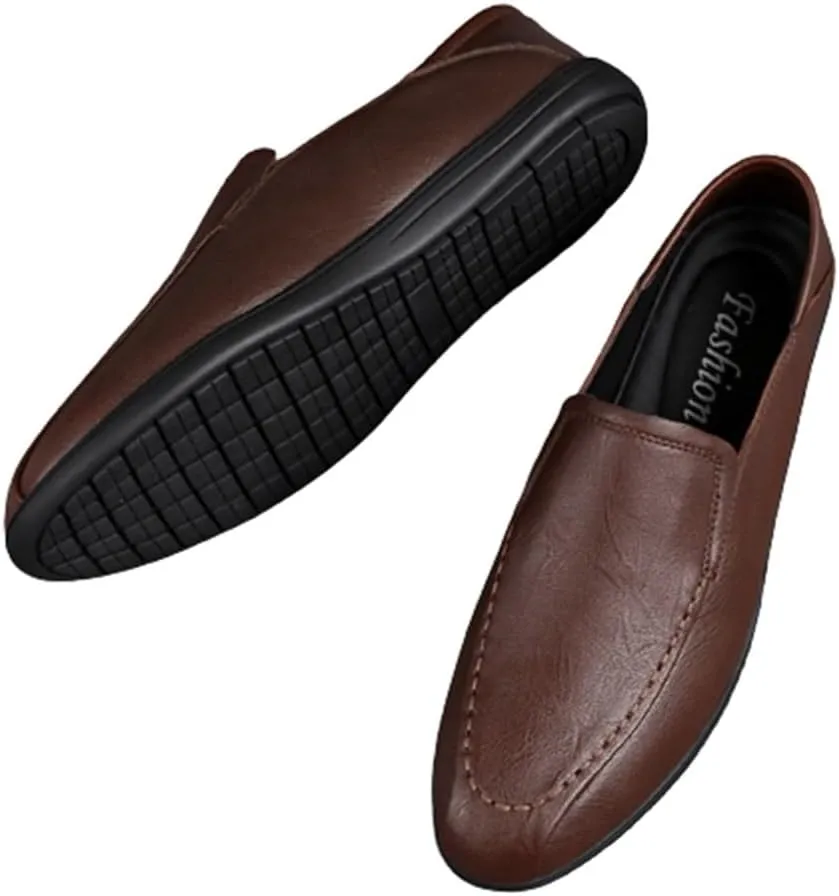 Mens Slip-on Vegan Leather Comfortable Lightweight Classic Loafers Round Toe Breathable Flexible