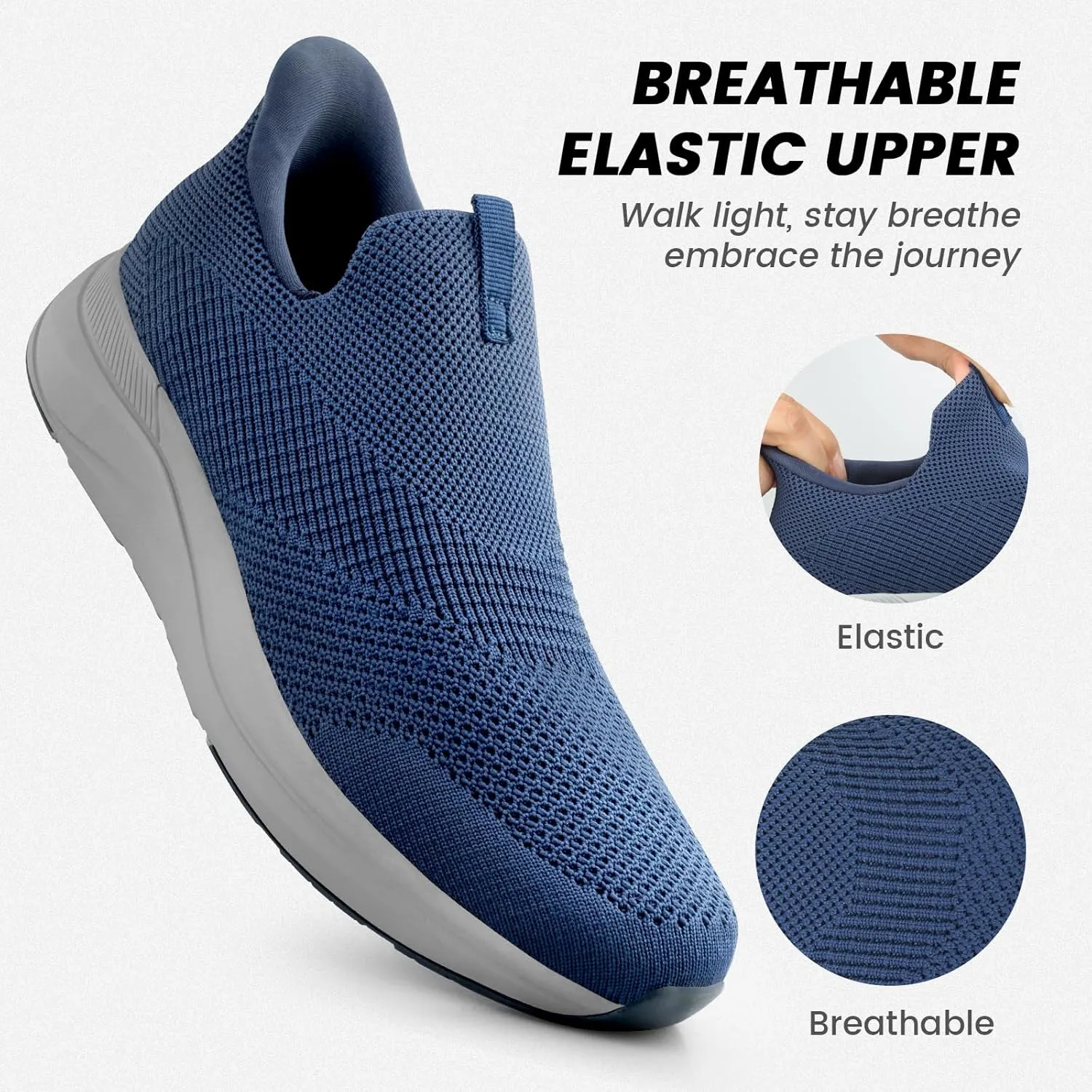 Mens Slip On Walking Shoes Running Tennis Shoes for Athletic Workout Gym Casual Non Slip Training Sneakers Breathable Knit Upper Indoor Outdoor