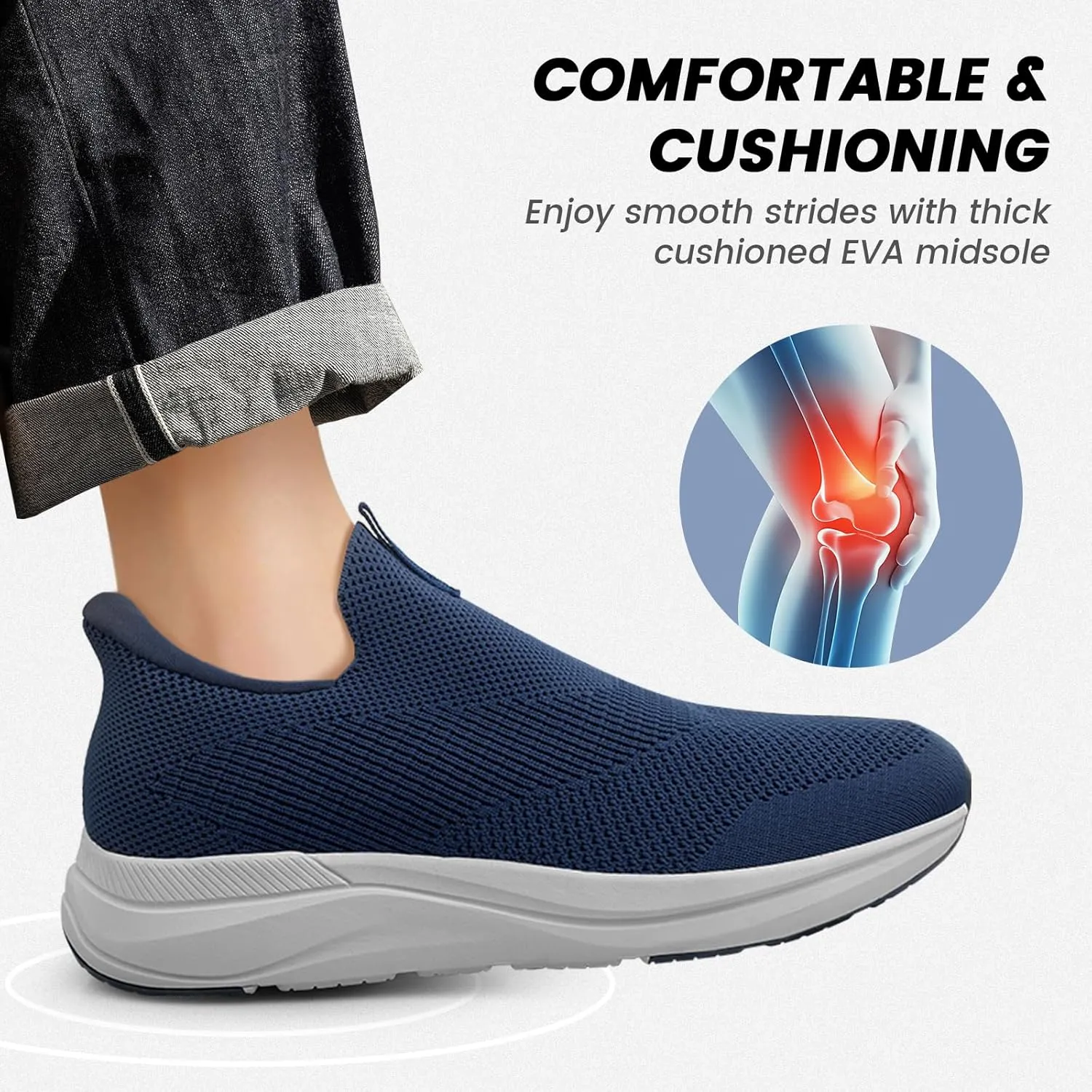 Mens Slip On Walking Shoes Running Tennis Shoes for Athletic Workout Gym Casual Non Slip Training Sneakers Breathable Knit Upper Indoor Outdoor