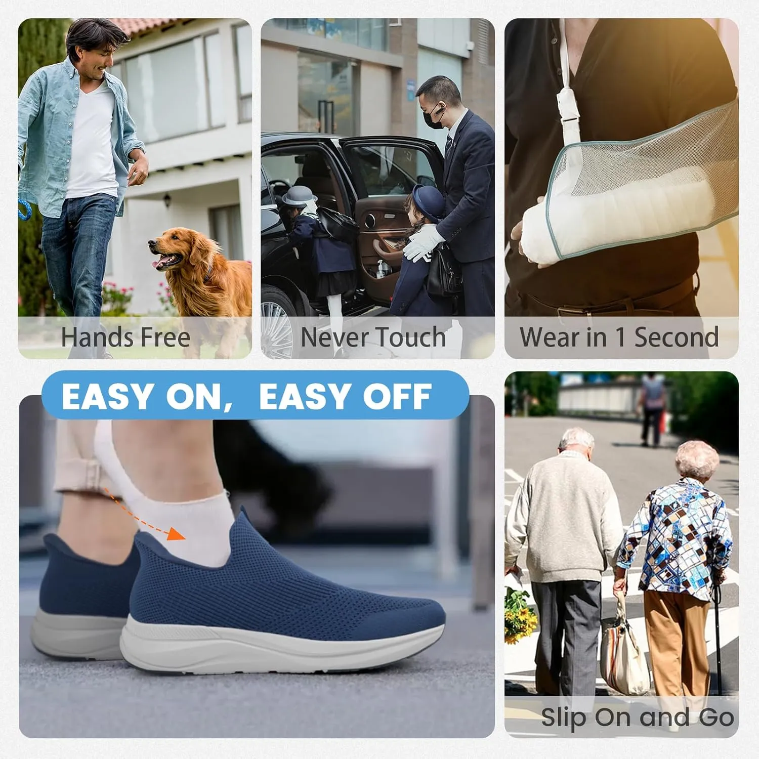 Mens Slip On Walking Shoes Running Tennis Shoes for Athletic Workout Gym Casual Non Slip Training Sneakers Breathable Knit Upper Indoor Outdoor