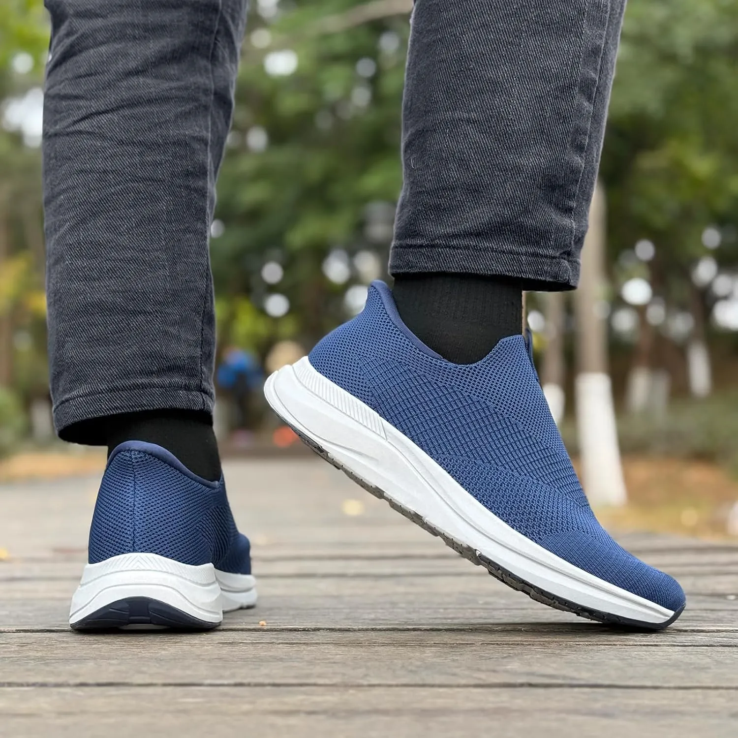 Mens Slip On Walking Shoes Running Tennis Shoes for Athletic Workout Gym Casual Non Slip Training Sneakers Breathable Knit Upper Indoor Outdoor