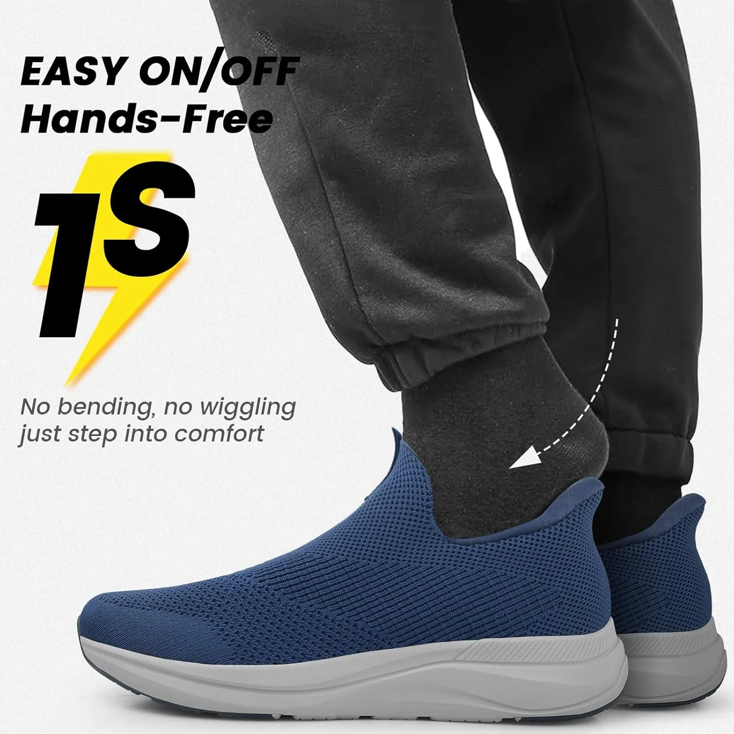 Mens Slip On Walking Shoes Running Tennis Shoes for Athletic Workout Gym Casual Non Slip Training Sneakers Breathable Knit Upper Indoor Outdoor