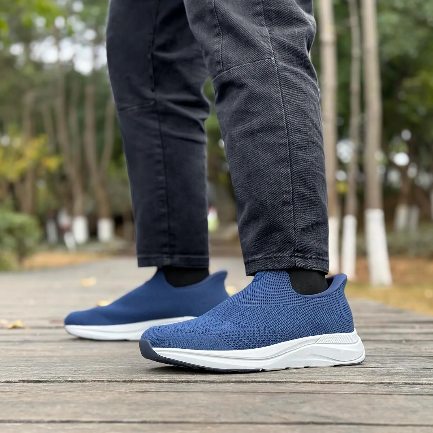 Mens Slip On Walking Shoes Running Tennis Shoes for Athletic Workout Gym Casual Non Slip Training Sneakers Breathable Knit Upper Indoor Outdoor