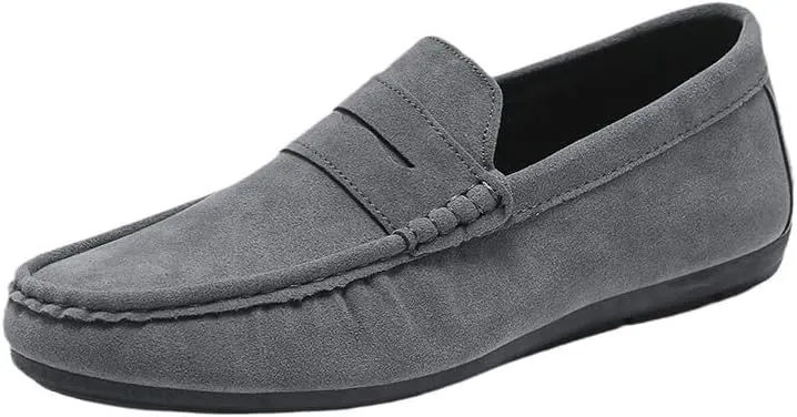 Mens Suede Loafers Vamp Driving Loafers Apron Toe Moccasins Anti-Slip Lightweight Flat Heel Anti-Slip Classic Walking Slip-On Smoking Loafers