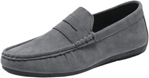 Mens Suede Loafers Vamp Driving Loafers Apron Toe Moccasins Anti-Slip Lightweight Flat Heel Anti-Slip Classic Walking Slip-On Smoking Loafers