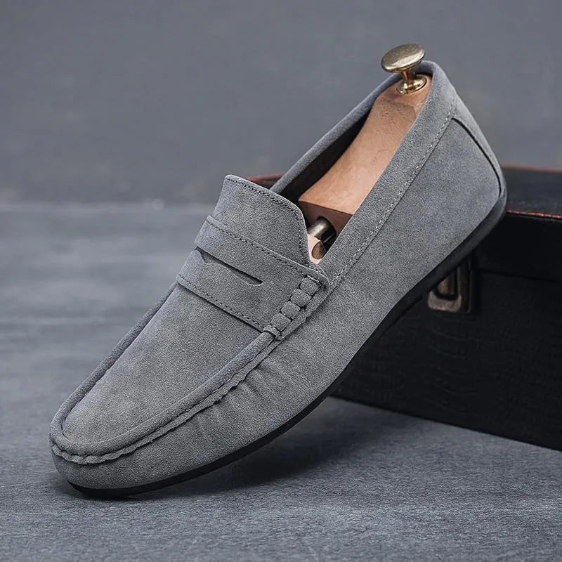 Mens Suede Loafers Vamp Driving Loafers Apron Toe Moccasins Anti-Slip Lightweight Flat Heel Anti-Slip Classic Walking Slip-On Smoking Loafers