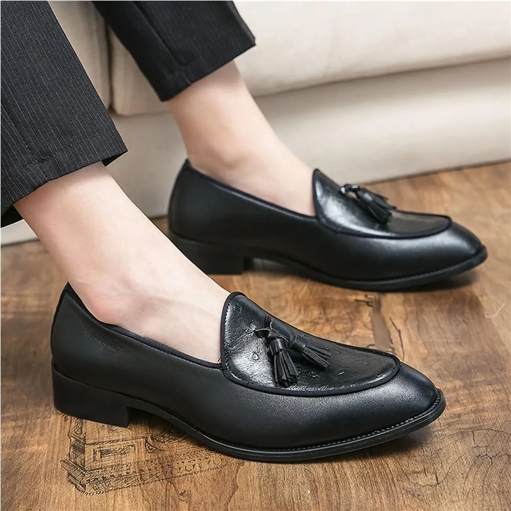 Mens Tassel Loafers Shoe Leather Resistant Flat Heel Flexible Prom Walking Slip On