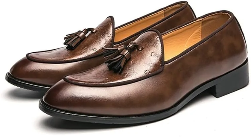 Mens Tassel Loafers Shoe Leather Resistant Flat Heel Flexible Prom Walking Slip On