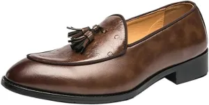 Mens Tassel Loafers Shoe Leather Resistant Flat Heel Flexible Prom Walking Slip On
