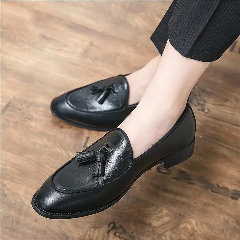 Mens Tassel Loafers Shoe Leather Resistant Flat Heel Flexible Prom Walking Slip On