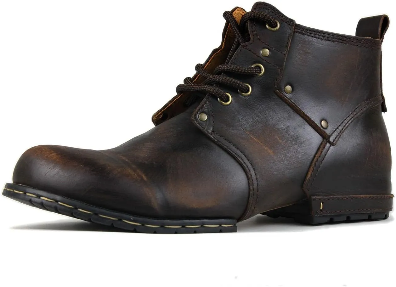 Men's Vintage Brown Chukka Boots Lace-up Motorcycle Casual Leather Dress Ankle Boot for Men Fashion CD-6015-2-Vintage Brown