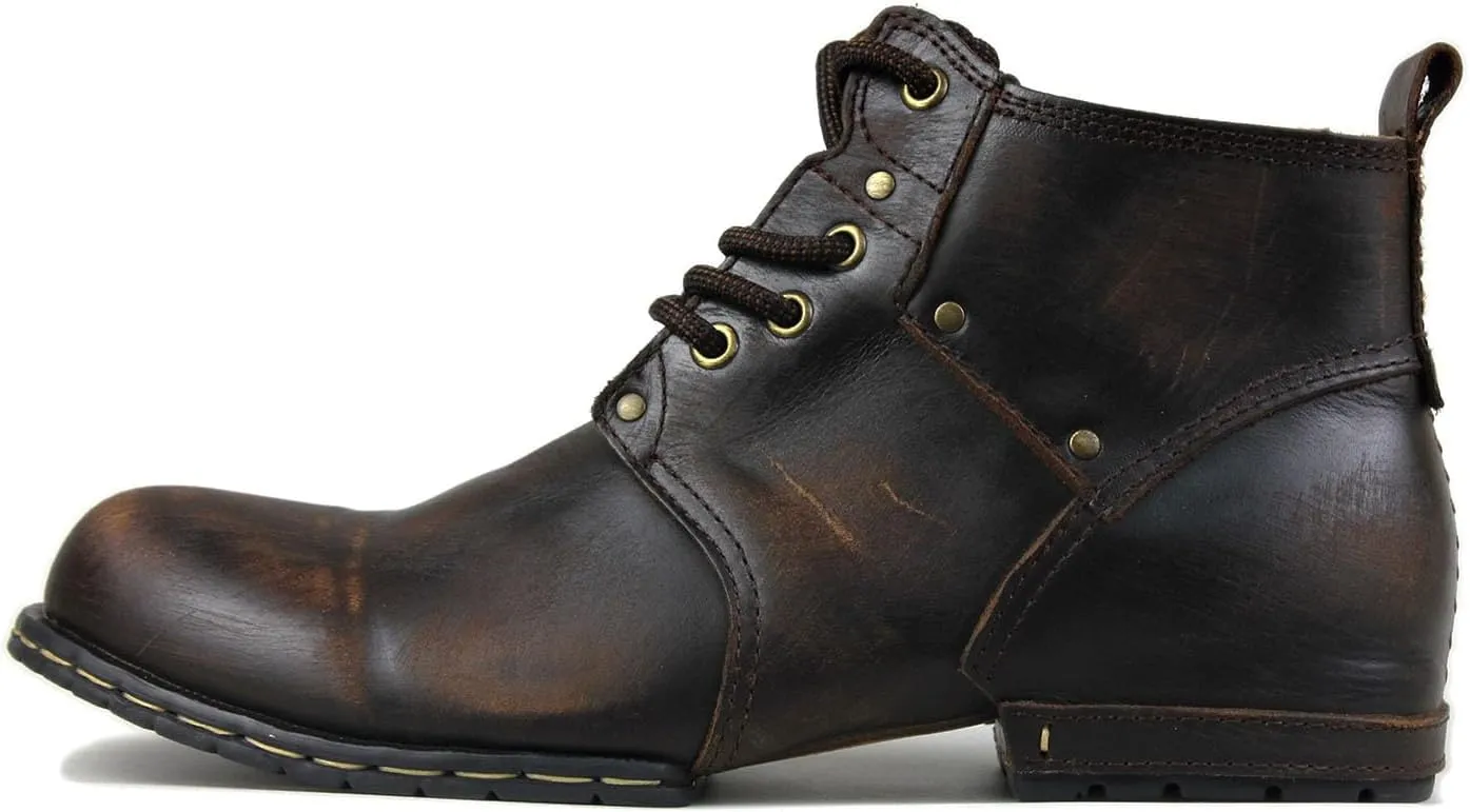 Men's Vintage Brown Chukka Boots Lace-up Motorcycle Casual Leather Dress Ankle Boot for Men Fashion CD-6015-2-Vintage Brown