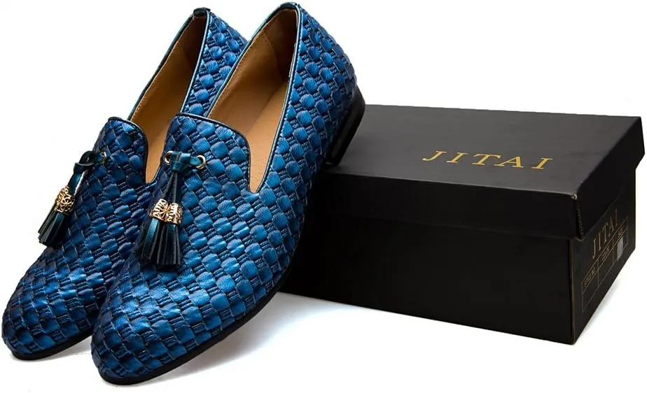 Men's Vintage Velvet Embroidery Noble Loafer Shoes Slip-on Loafer Smoking Slipper Tassel Loafer