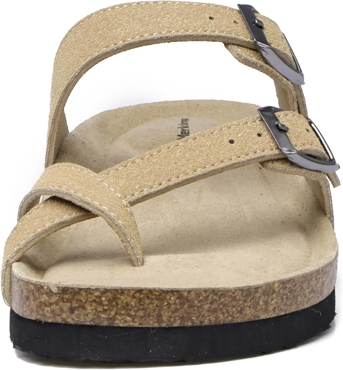Merking Women's Slide Sandals with Cork Footbed Open Toe Adjustable Slip On Slippers Comfort Flat Summer