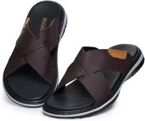 MGGMOKAY Mens Cross Slides Sandals Summer Leather Slipper Anti-Slip Comfortable Sandals