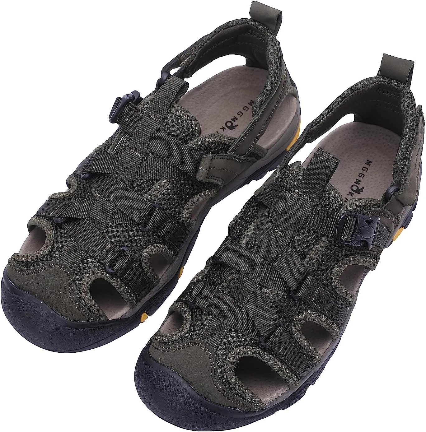 MGGMOKAY Men's Leather Closed Toe Sandals For Hiking Walking Water Beach Athletic Outdoor Fisherman Sandal