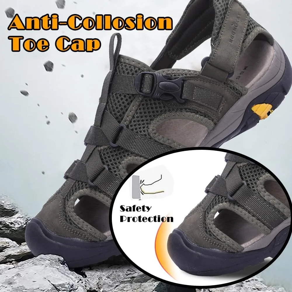 MGGMOKAY Men's Leather Closed Toe Sandals For Hiking Walking Water Beach Athletic Outdoor Fisherman Sandal