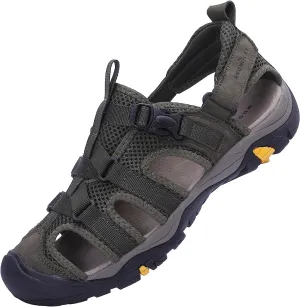 MGGMOKAY Men's Leather Closed Toe Sandals For Hiking Walking Water Beach Athletic Outdoor Fisherman Sandal