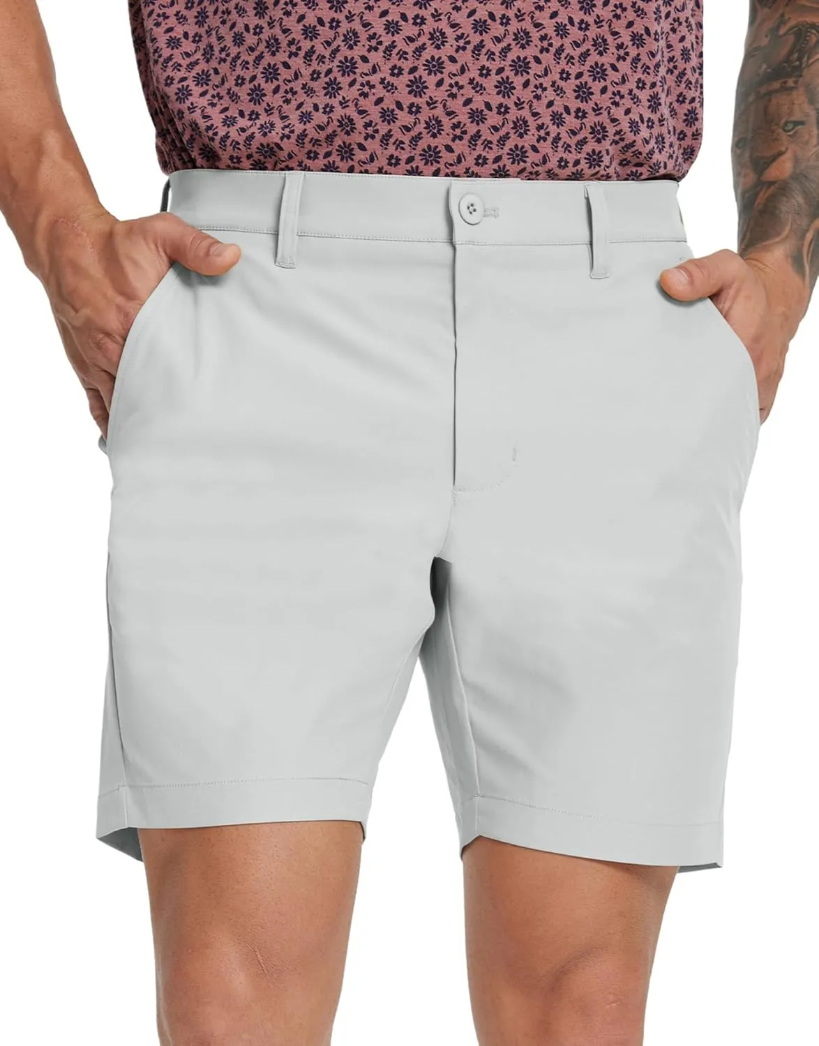 MICHEL ROUEN Golf Shorts Men 7" Solid 8 Pockets Lightweight Water-Resistant Flat Front Flex Stretch Casual Mens Dress Shorts