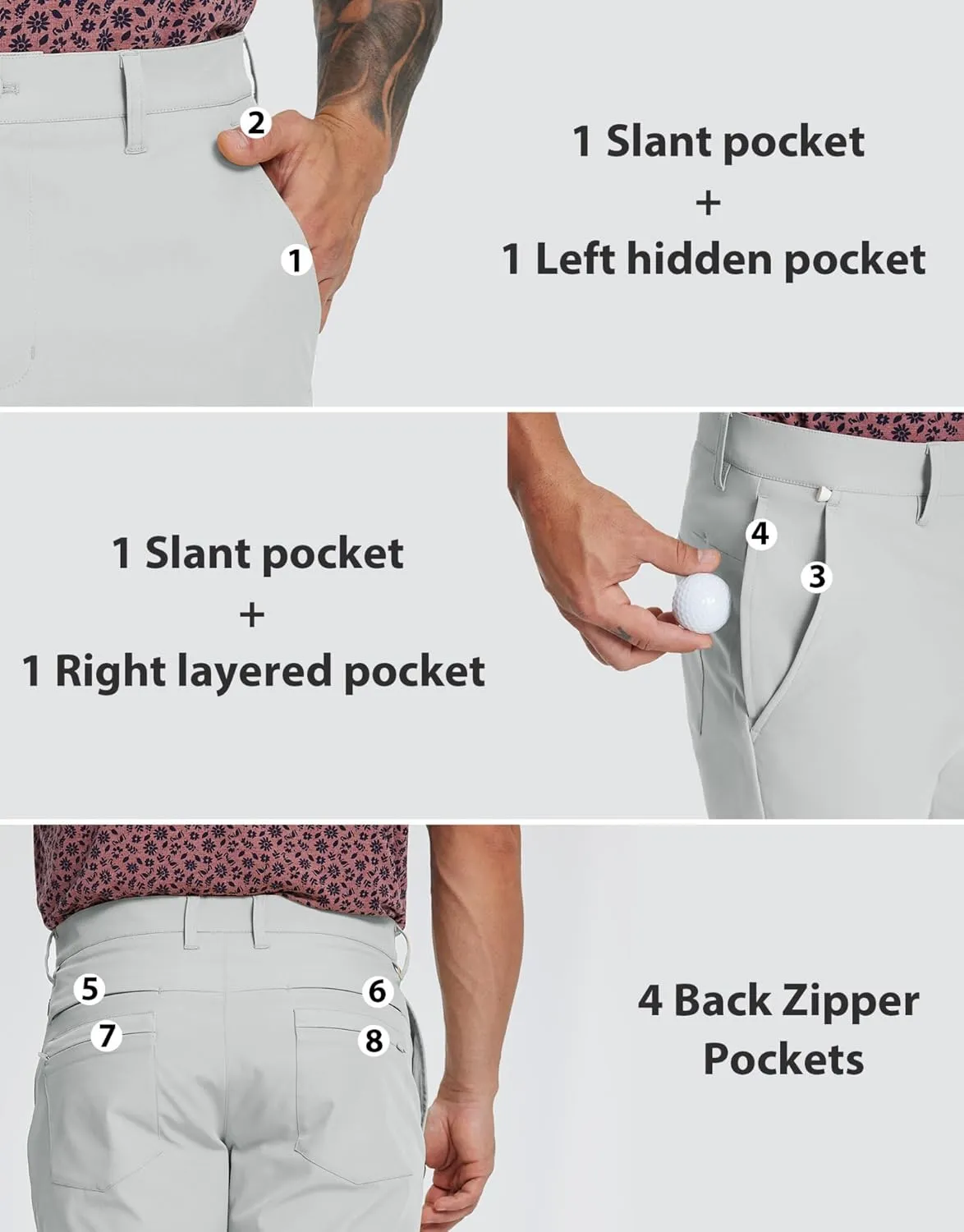 MICHEL ROUEN Golf Shorts Men 7" Solid 8 Pockets Lightweight Water-Resistant Flat Front Flex Stretch Casual Mens Dress Shorts