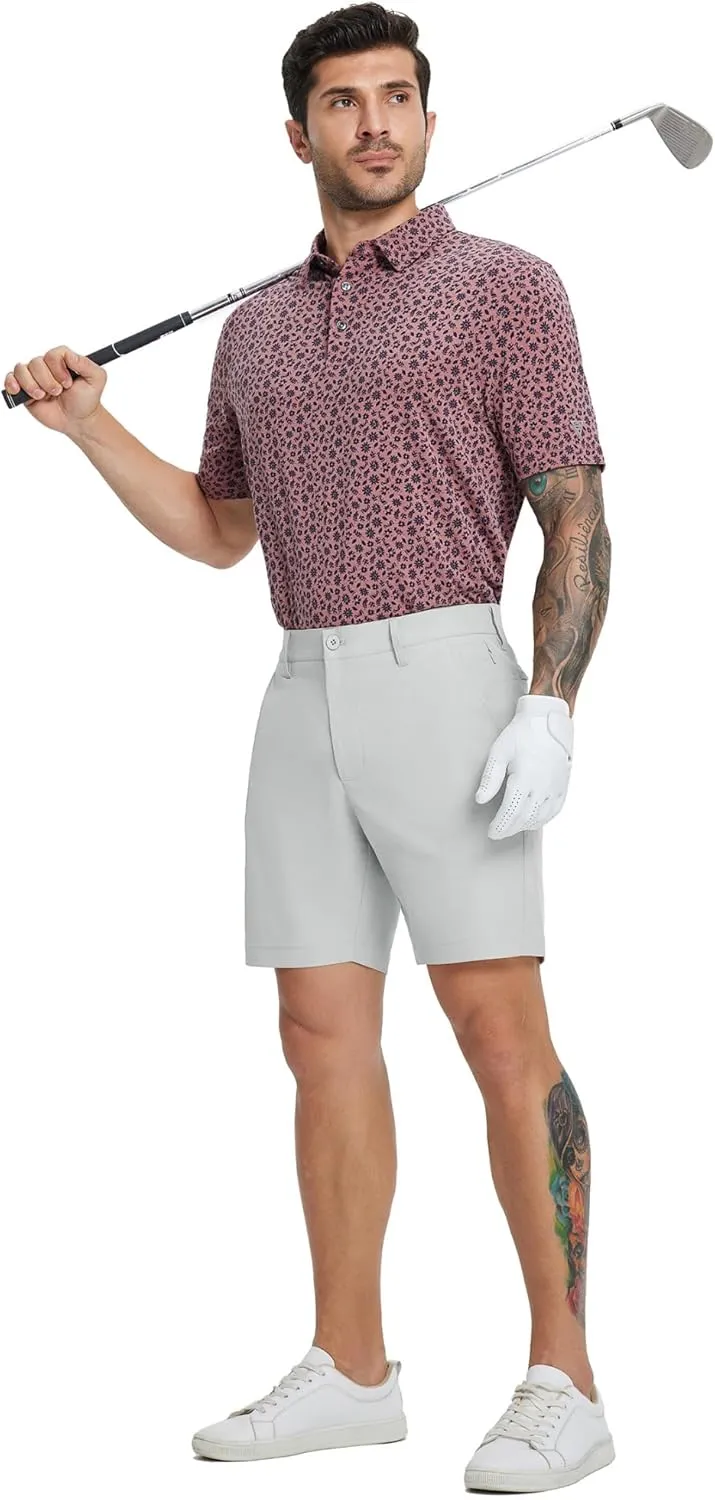 MICHEL ROUEN Golf Shorts Men 7" Solid 8 Pockets Lightweight Water-Resistant Flat Front Flex Stretch Casual Mens Dress Shorts