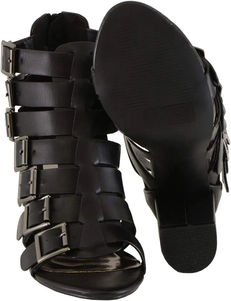 Milwaukee Leather MBL9420 Women's Black Fashion Casual Sandal with Straps and Block Heel