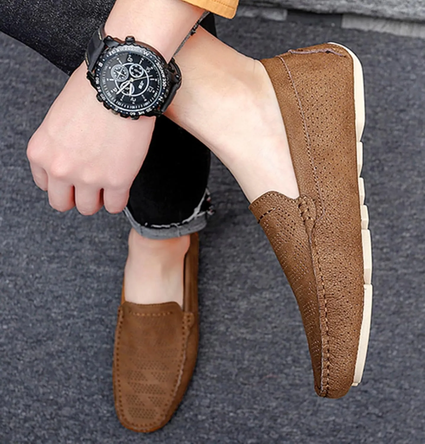 Minishion Boys Mens Casual Summer Shoes Slip on Perforated Breathable Penny Loafers Driver Moccasins YY006