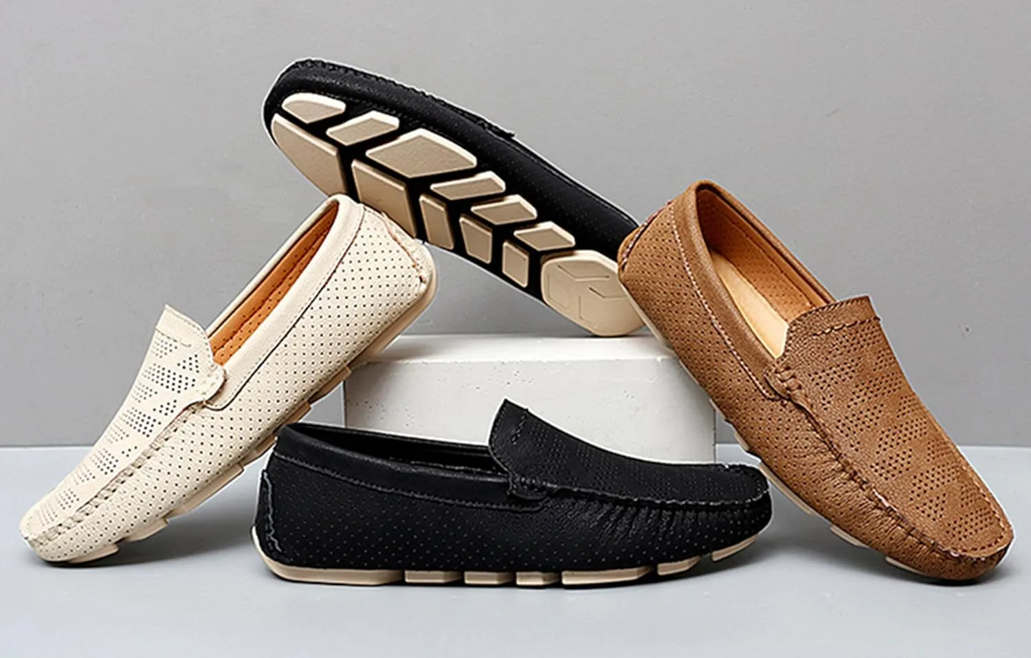 Minishion Boys Mens Casual Summer Shoes Slip on Perforated Breathable Penny Loafers Driver Moccasins YY006