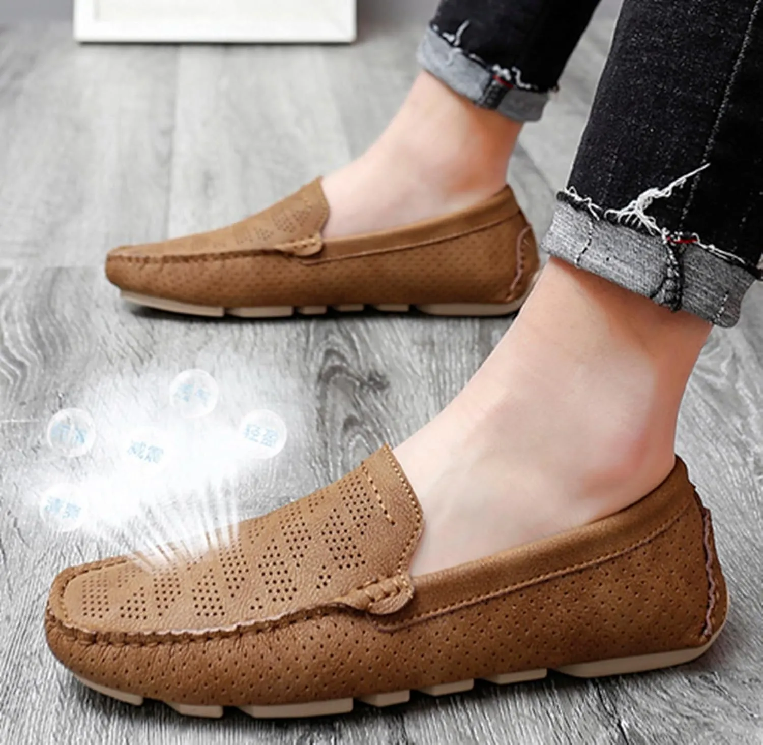 Minishion Boys Mens Casual Summer Shoes Slip on Perforated Breathable Penny Loafers Driver Moccasins YY006
