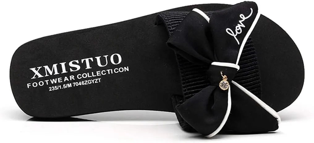 MIOKE Women's Bowtie Wedge Slide Sandals Fashion High Heel Platform Comfort Anti-Slip Summer Beach Sandal