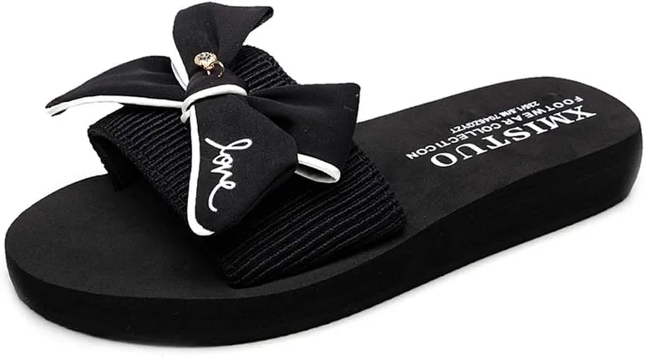 MIOKE Women's Bowtie Wedge Slide Sandals Fashion High Heel Platform Comfort Anti-Slip Summer Beach Sandal