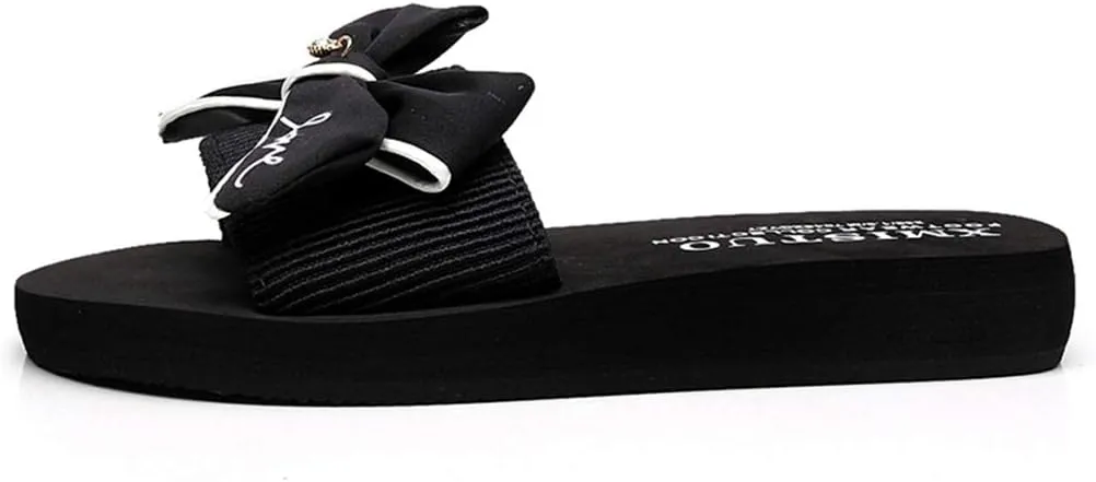 MIOKE Women's Bowtie Wedge Slide Sandals Fashion High Heel Platform Comfort Anti-Slip Summer Beach Sandal