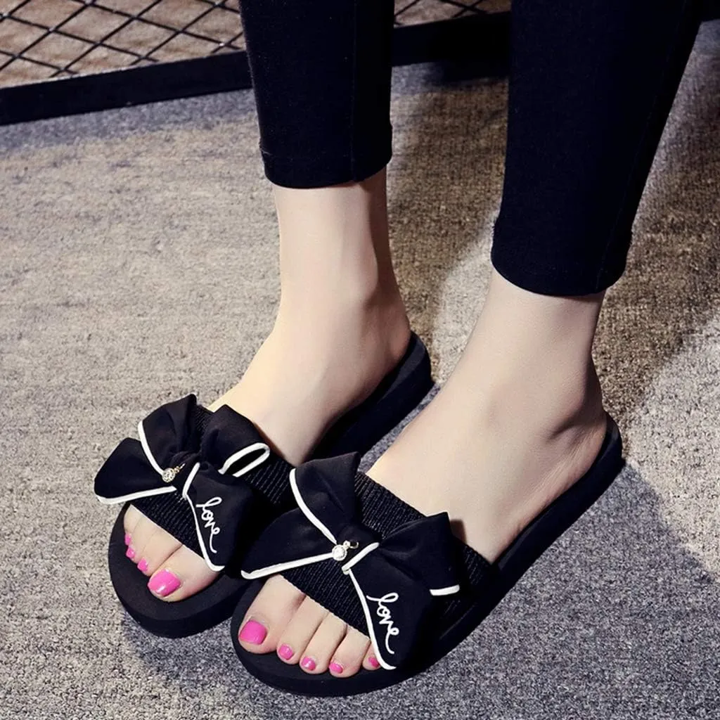 MIOKE Women's Bowtie Wedge Slide Sandals Fashion High Heel Platform Comfort Anti-Slip Summer Beach Sandal
