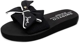 MIOKE Women's Bowtie Wedge Slide Sandals Fashion High Heel Platform Comfort Anti-Slip Summer Beach Sandal