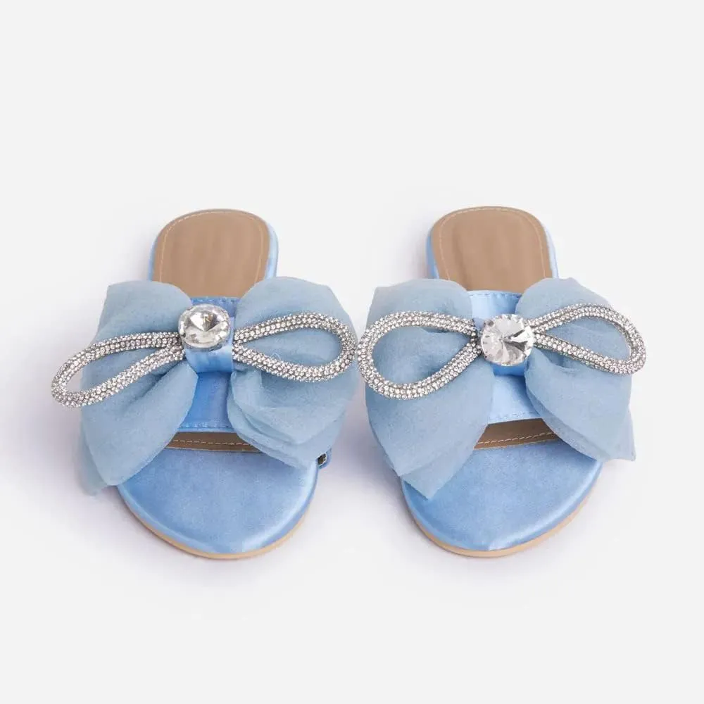 MissHeel Tulle Bow Flat Sandals with Rhinestone