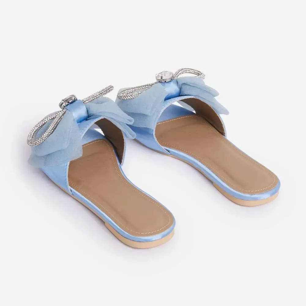 MissHeel Tulle Bow Flat Sandals with Rhinestone
