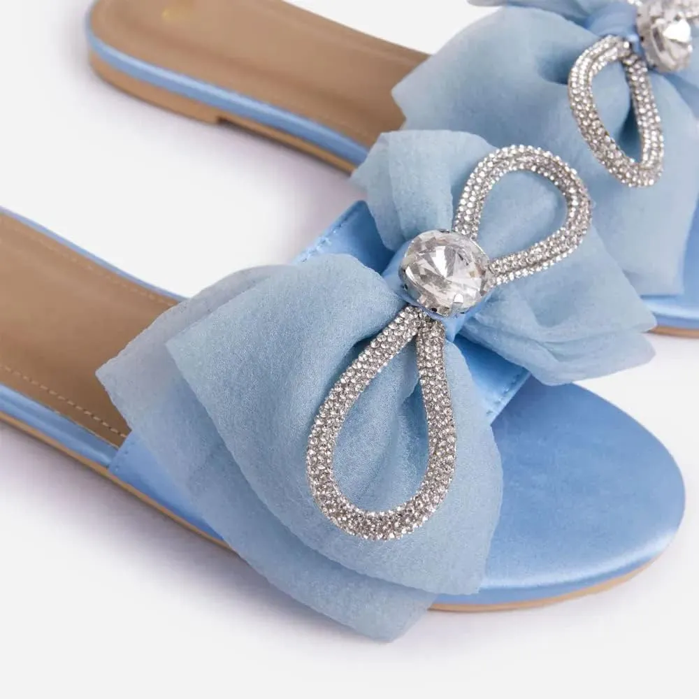 MissHeel Tulle Bow Flat Sandals with Rhinestone