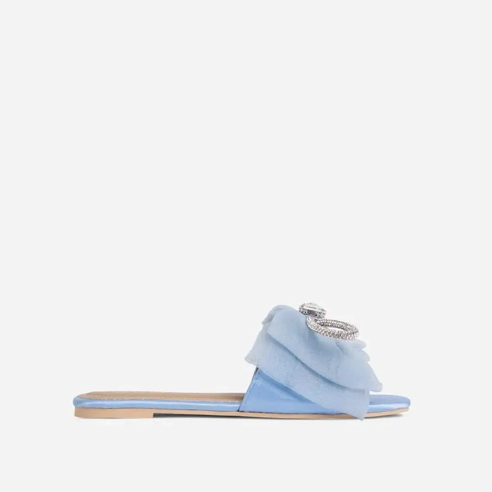 MissHeel Tulle Bow Flat Sandals with Rhinestone