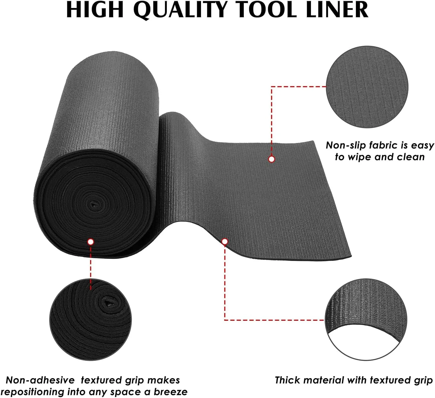MIXPOWER 24 Inch Professional Tool Box Liner and Drawer Liner, 3mm Thickness, Easy Cut, Non-Slip Foam Rubber Toolbox Drawer Liner Mat - Adjustable Cabinet Liners, Black, 24 Inch x 24 Feet