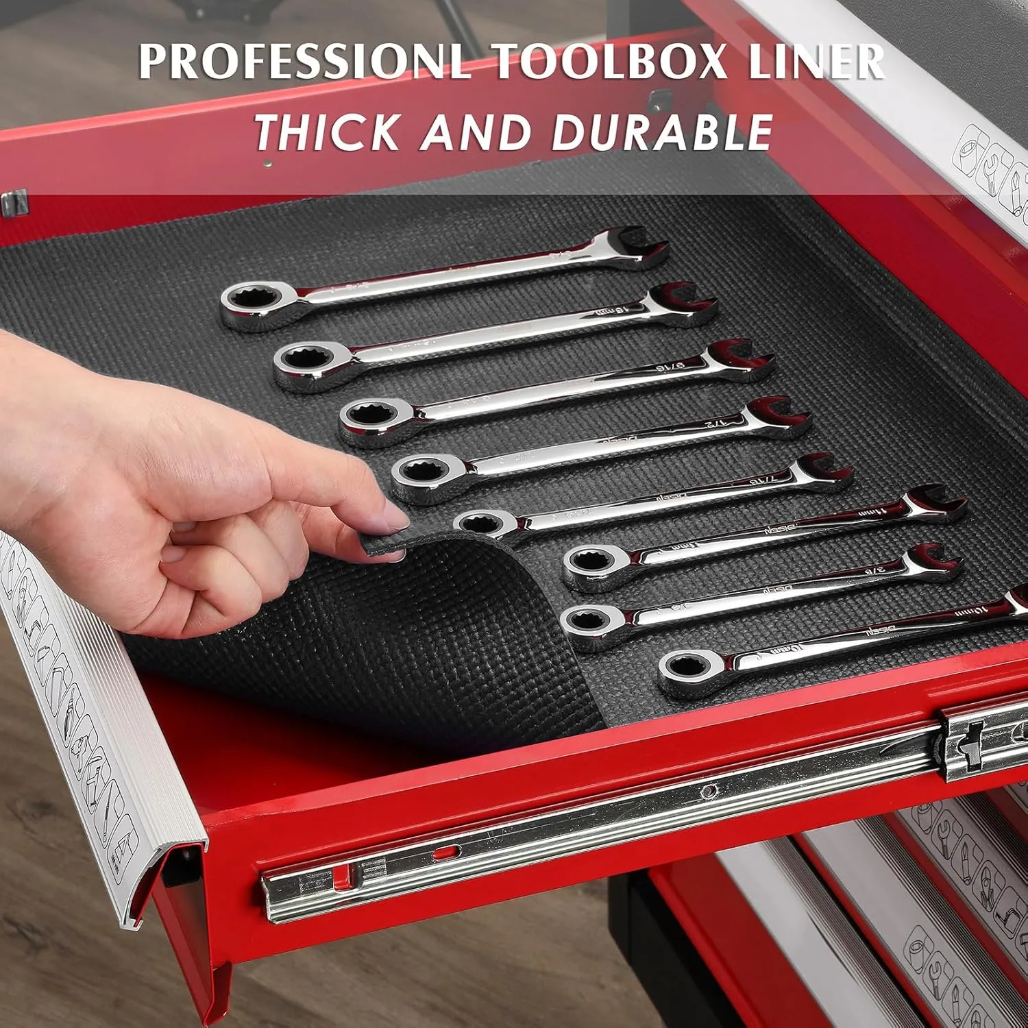 MIXPOWER 24 Inch Professional Tool Box Liner and Drawer Liner, 3mm Thickness, Easy Cut, Non-Slip Foam Rubber Toolbox Drawer Liner Mat - Adjustable Cabinet Liners, Black, 24 Inch x 24 Feet