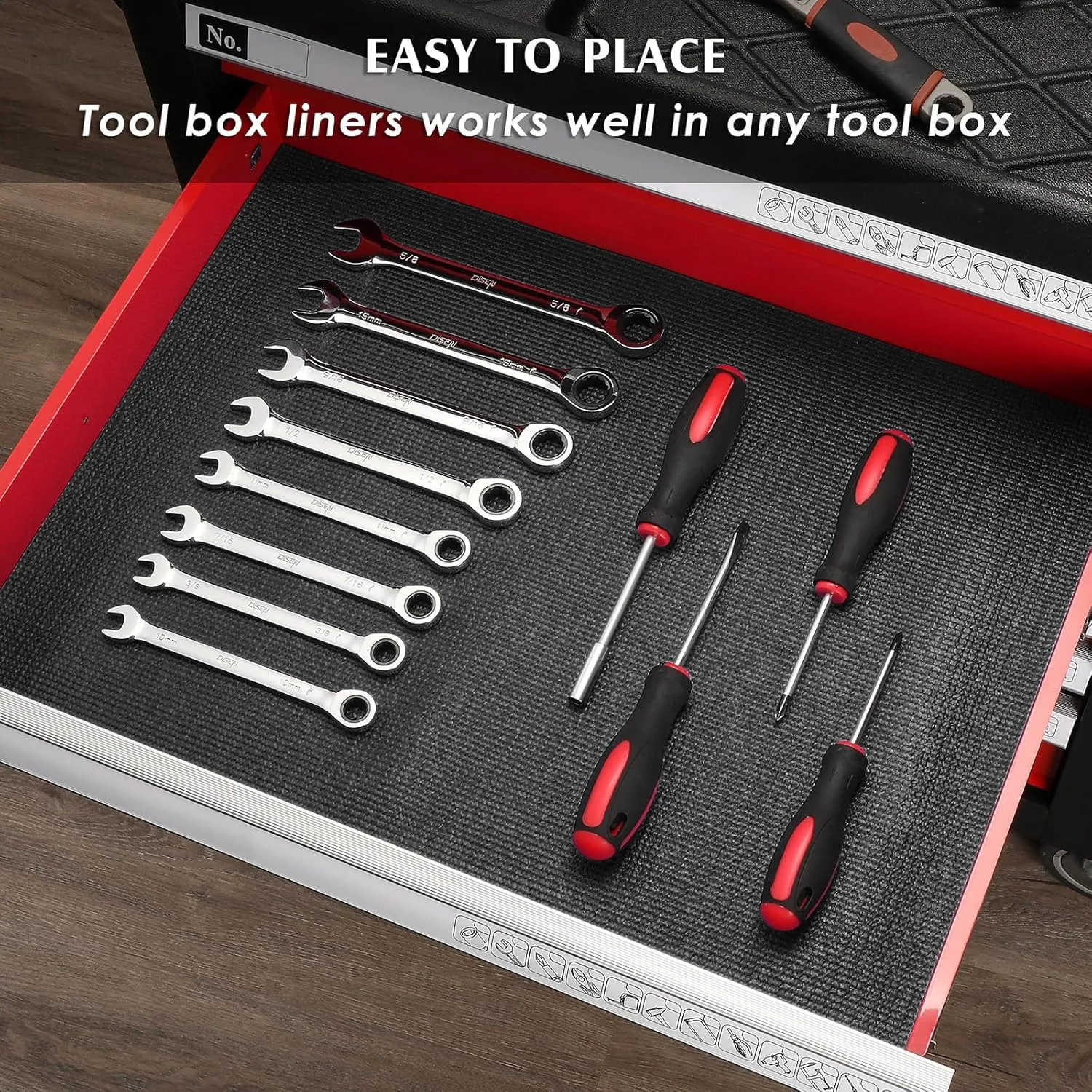 MIXPOWER 24 Inch Professional Tool Box Liner and Drawer Liner, 3mm Thickness, Easy Cut, Non-Slip Foam Rubber Toolbox Drawer Liner Mat - Adjustable Cabinet Liners, Black, 24 Inch x 24 Feet