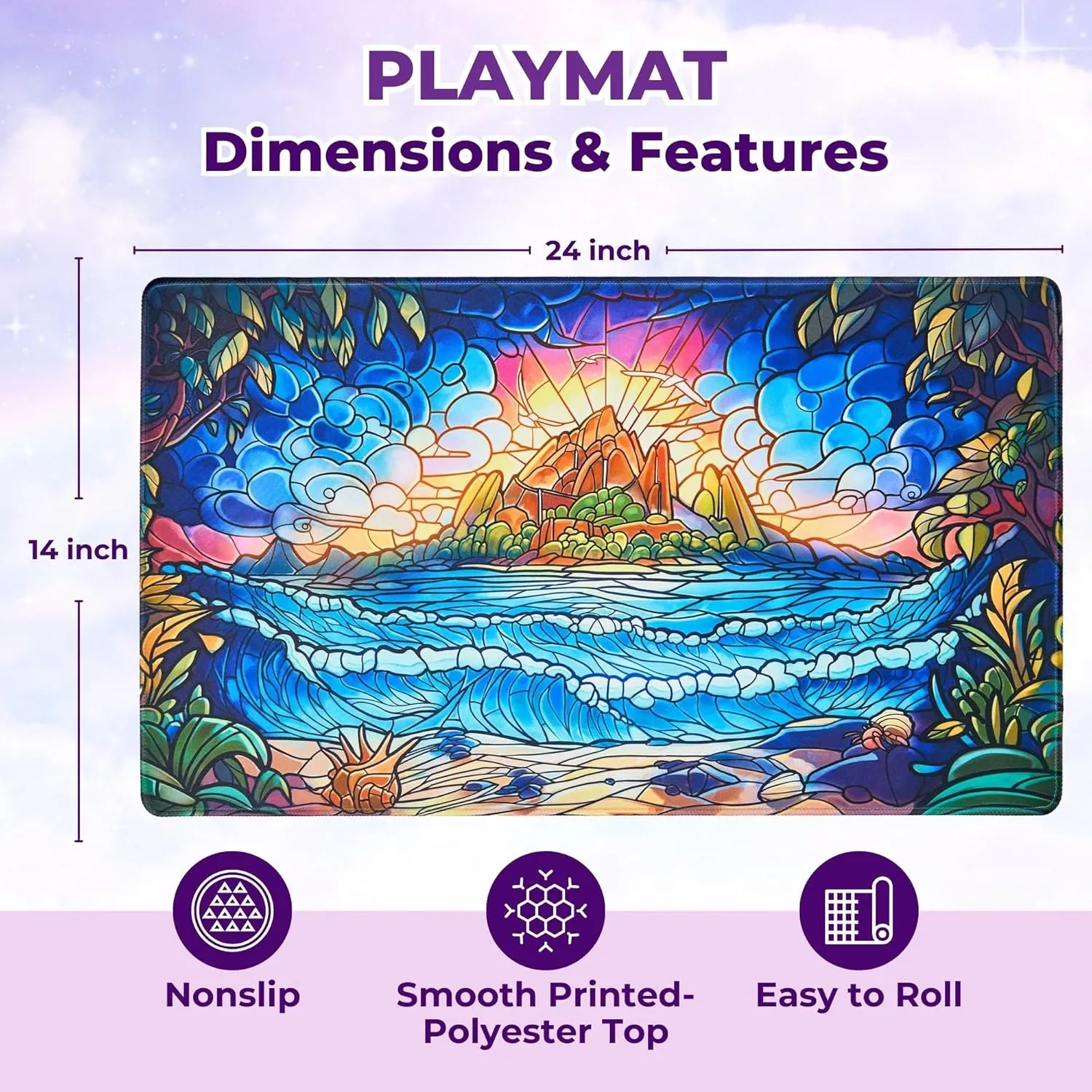 MTG Magic The Gathering Playmat 24x14 Inches, Original Art, Non-Slip TCG Playmat with Rubber Bottom, Stitched Edges, Commander TCG Rollable & Foldable Card Mat (Blue)
