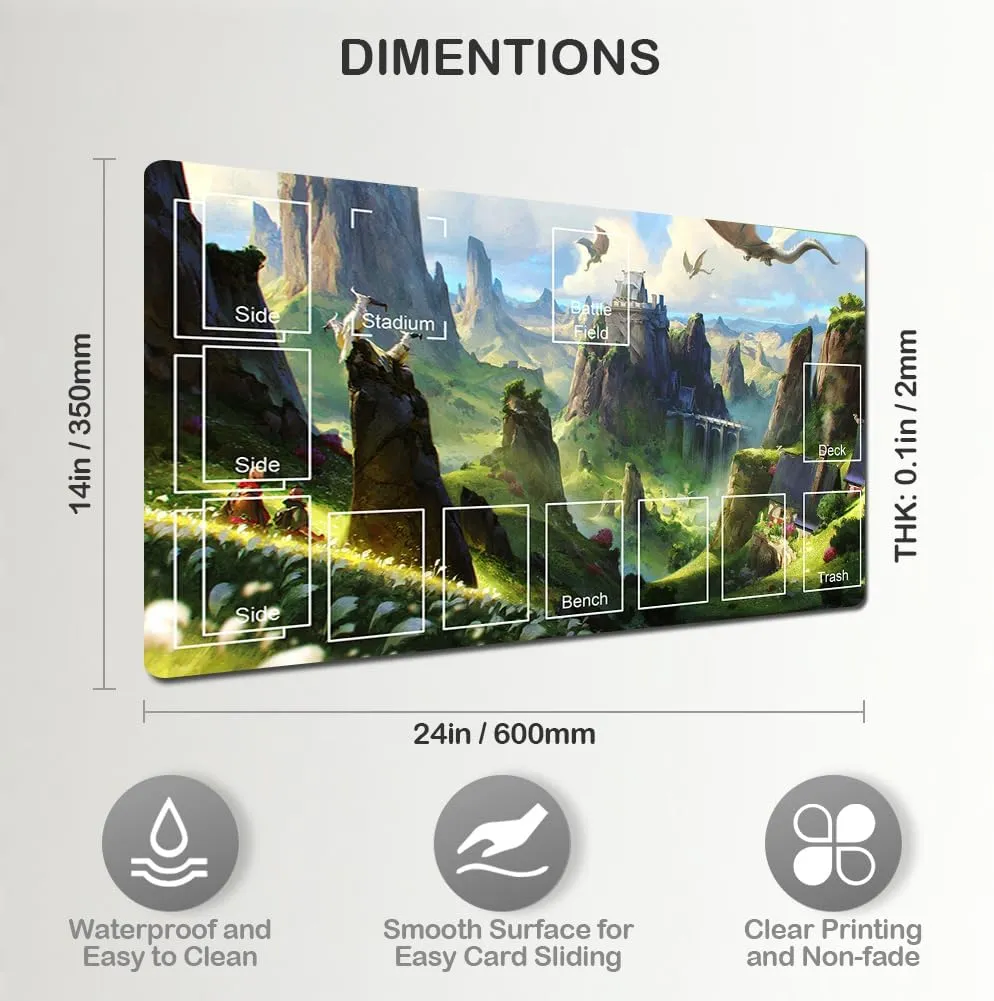 MTG Playmat with Zones Magic Card Playmat Game Mat, TCG & CCG Card Games Mat 24 x 14 Inches (Landscape)