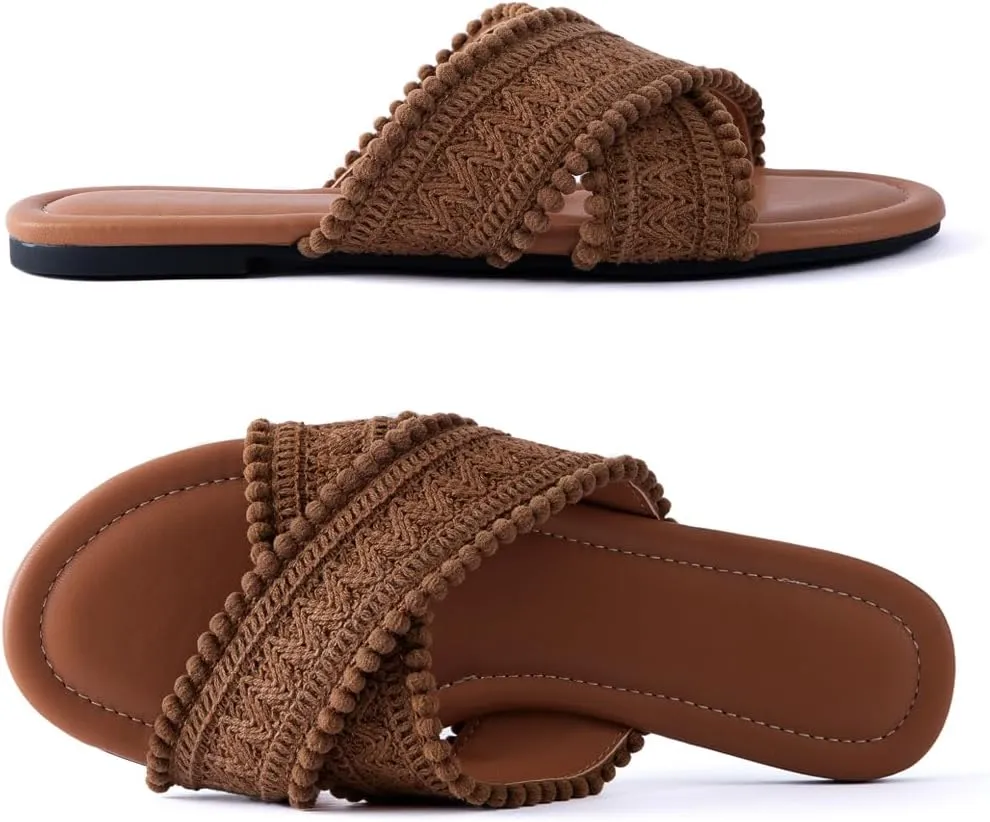 Mtzyoa Women Flat Sandals Braided Leather Crossover Nude Dressy Fashion Evening Party Wedding Sandals